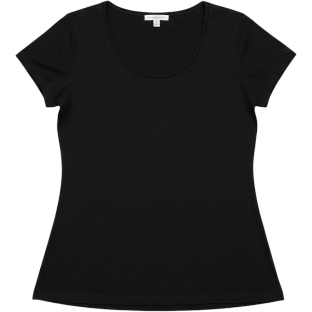 St. John Sport Womens Black Scoop Neck Short Sleeve T-Shirt Top Size L Logo